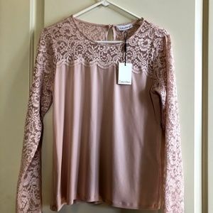 Blush Calvin Klein lace sleeved blouse